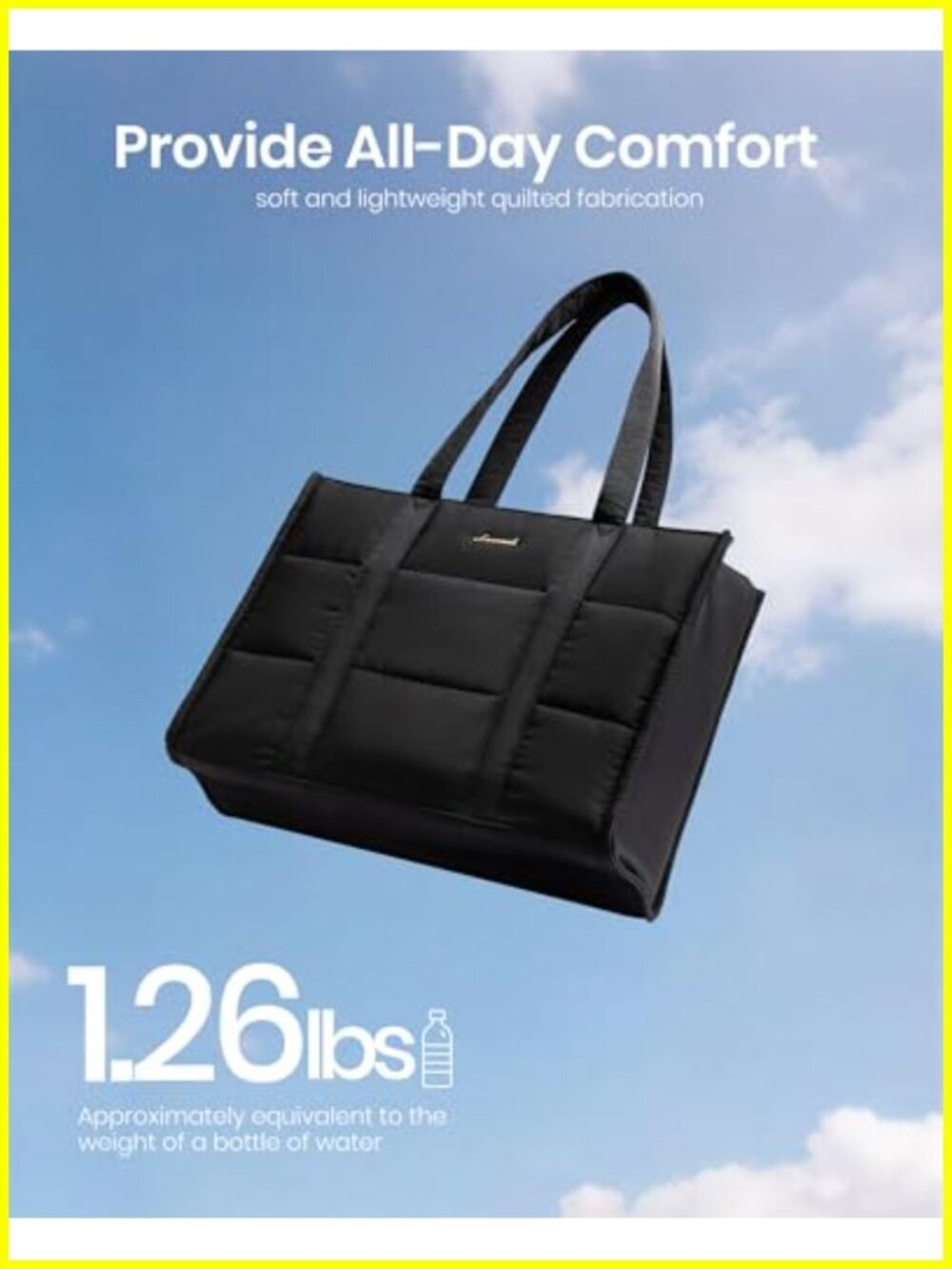 Puffer Laptop Tote Bag 15.6 Inch Lightweight Work Bag with Padded Compartment - Picture 2 of 5